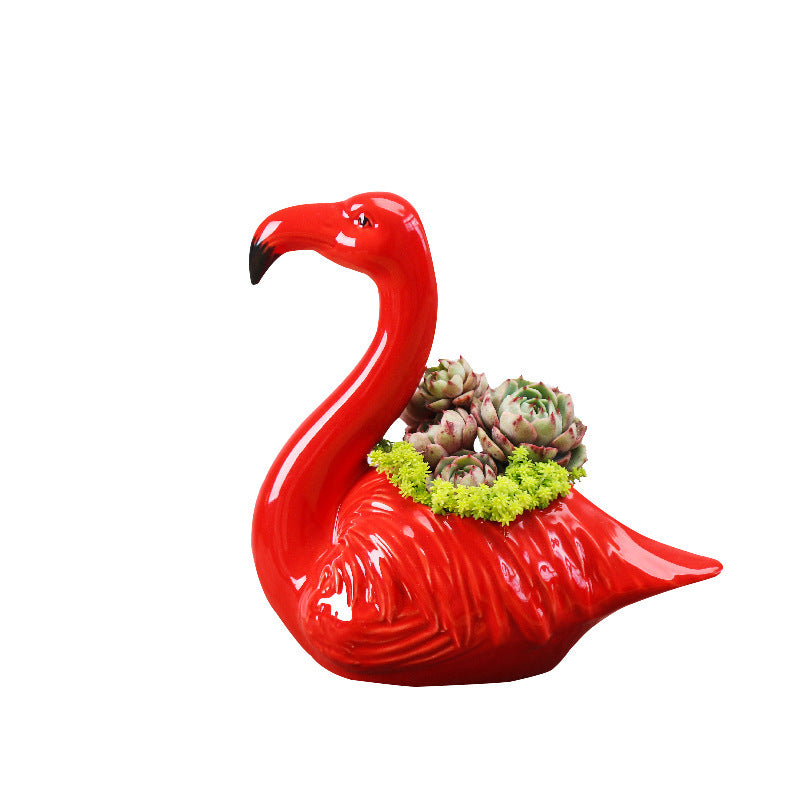 Red Flamingo Flower Pot