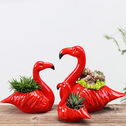 Red Flamingo Flower Pot