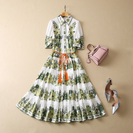 Green Flower Swing Dress